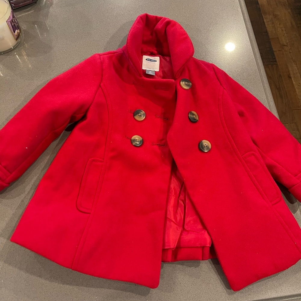 Old Navy Red Pea Coat with A-Line Shape and Plush Fabric